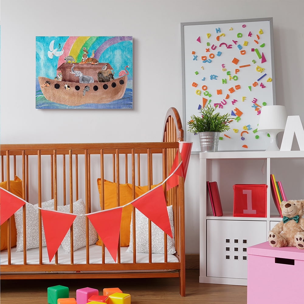 Stupell Industries Cute Animals Watercolor Noah's Ark Under Rainbow Canvas Wall Art by Alica Ludwig