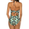thumbnail image 3 of Bryluen Deep V-Neck Halter One-Piece Swimsuit Ladies Monokini Beach Bathing Suits Swimwear Retro Vintage Pattern Nature Flower, 3 of 5