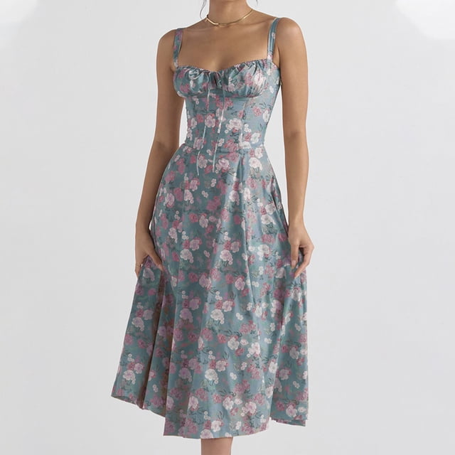 FcBaudy Robe Sans Manches à Col Rond, Robes d'Été pour Femmes, Robes pour Femmes Robe Débardeur Imprimée à Taille Mi-Haute Fendue Robe pour Femmes