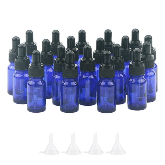 Blue Scaled Glass Dropper Bottles with Clear Glass Pipettes Dropper for Essential Oil Perfume Travel Eye Fragrance Liquid Sample Vials with Funnels 10ml 1/3 Oz 20pcs
