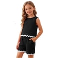 thumbnail image 4 of Tank Top Set for Girls, Solid Color Bubble Ruffle Trim Round Neck and Shorts 2-Piece Summer Casual Outfit for Kids, 4 of 9