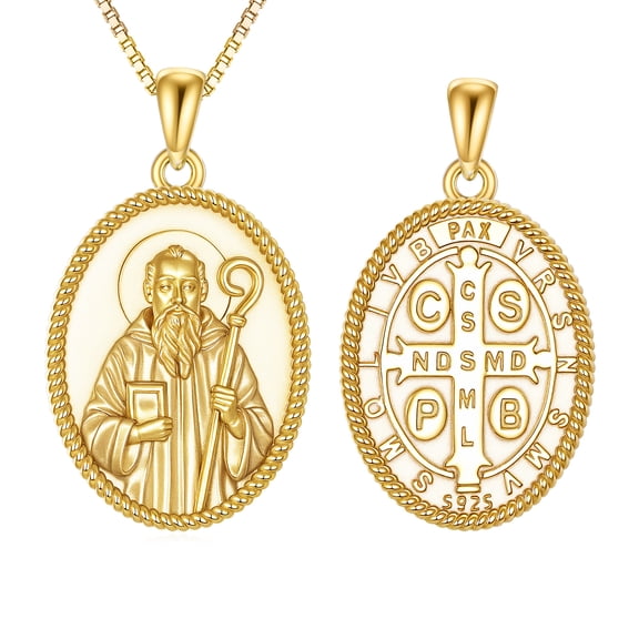 Saint Benedict Necklace Sterling Silver St Benedict Pendant Gold Plated Christain Jewelry Gifts for Men Women