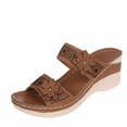 thumbnail image 2 of Willtoo Womens Dressy Summer Flat Sandals Arch Support Fashion Orthotic Comfy Slip On Vintage Flower Platform Strapless Wedge Brown US-7（EU-38）, 2 of 5