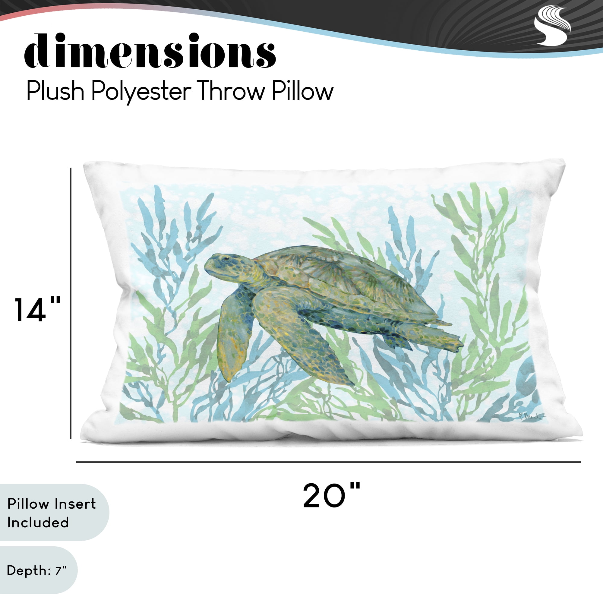 Stupell Industries Tasman Turtle in Seagrass Decorative Printed Throw Pillow, design by Paul Brent, 14 x 7 x 20