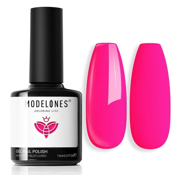 modelones Gel Nail Polish, 15 ML Hot Pink Bright Nail Polish Soak Off Led Neon Pink Spring Polish Nail Art Design Salon DIY Gel Manicure for Women Girl