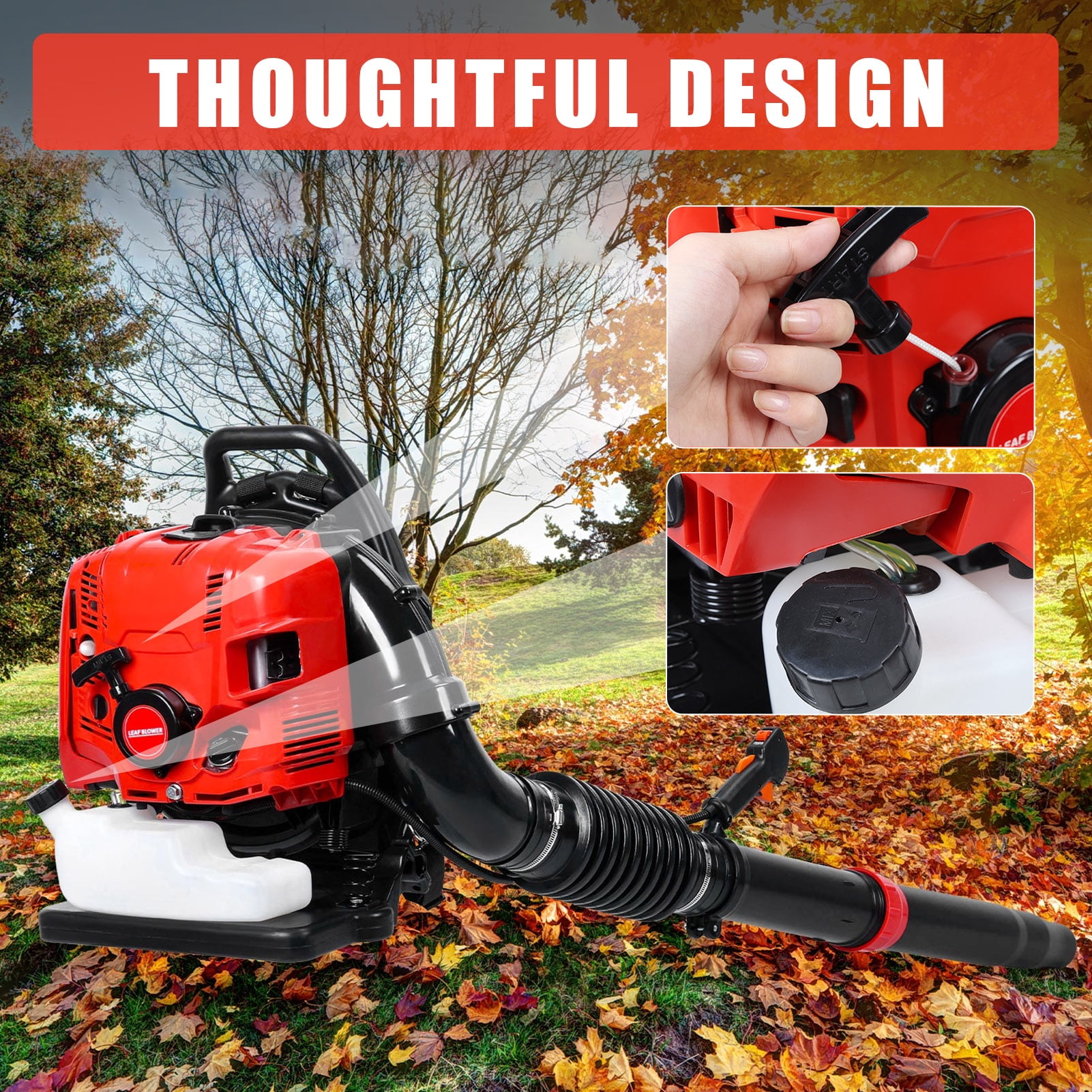 Wharick Backpack Leaf Blower 75.6CC 4-Stroke Gas Powered Leaf Blower 750 CFM and 210 MPH Snow Blower Cleaner Garden Tool for Lawn Yard Blowing Debris