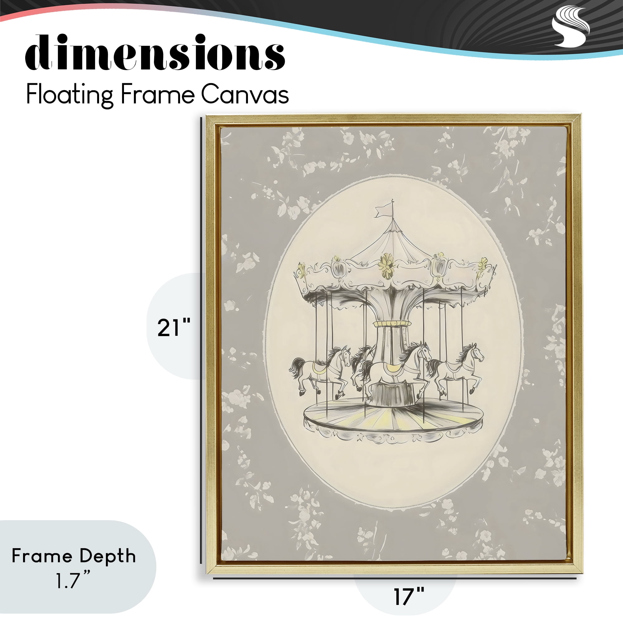 Stupell Industries Gentle Floral Carousel Gold Framed Floater Canvas Wall Art, design by Arlington Prints
