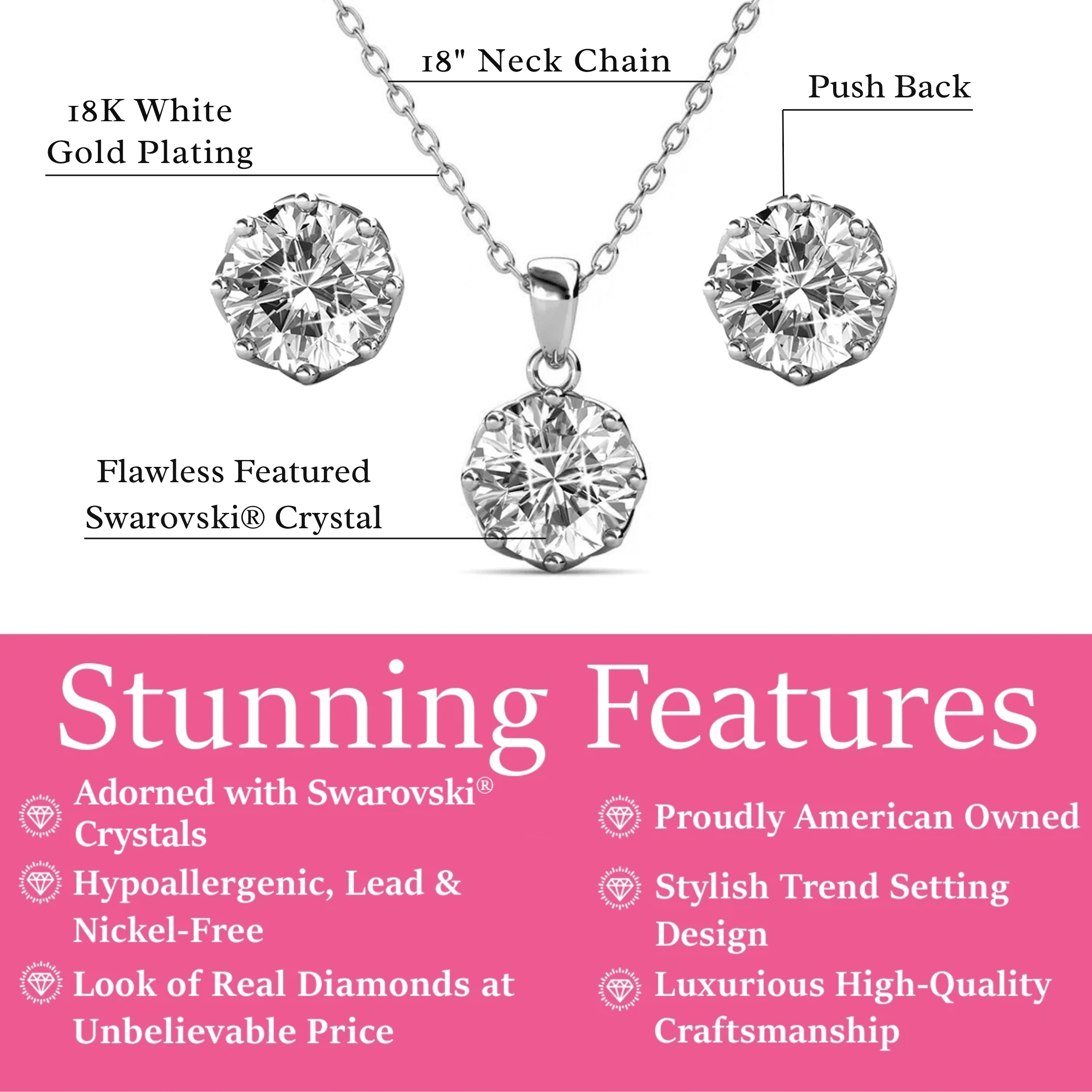 Cate & Chloe Eden 18k White Gold Plated Silver Jewelry Set with Swarovski Crystals Gift for Women