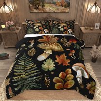 Homewish Country Fungus Mushroom Queen Comforter Set,Autumn Maples Leaves Bedding Sets,Rustic Plant Bedding Comforter Set For Men Women,Super Cozy Room Decor Reversible,3-Piece
