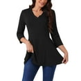 thumbnail image 1 of Blusas básicas sueltas de manga 3/4 con cuello en V y bolsillos para mujer S negras, 1 of 1
