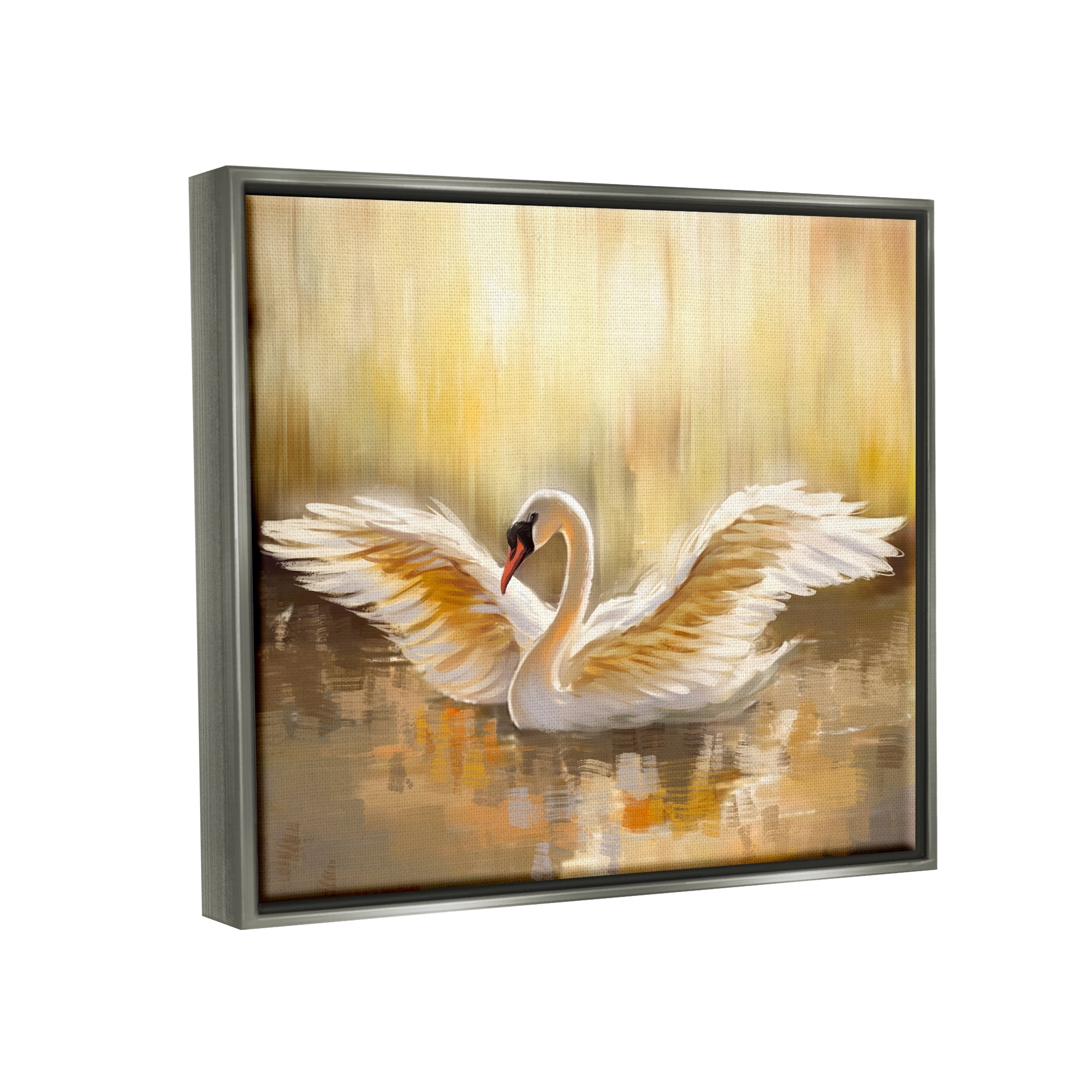 Stupell Industries Swan Wings Sunlit Wildlife Pond Animals & Insects Painting Gray Floater Framed Art Print Wall Art