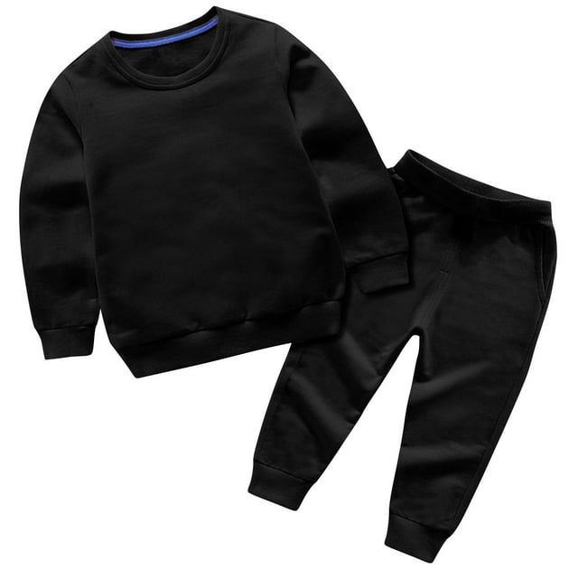 SROBPTY Survêtements Garçons Filles, Ensemble Pantalon à Manches Longues Col Rond Taille Élastique Noir 7 Ans