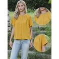 thumbnail image 2 of DARING DIVA Women's Button Down Short Sleeve Ruched Neck Summer Shirts M Yellow, 2 of 6