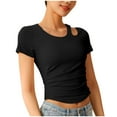 thumbnail image 5 of Stylish Olyvenn Womens Fashion Yoga T-Shirts Cropped Short Sleeve Crewneck Cut Out Tops Athletic Workout Trendy Y2k Clothes Black S, 5 of 9