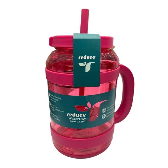Botella Reduce de Plástico Asa y Popote Rosa 2.3 Litros