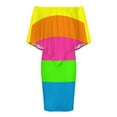 thumbnail image 4 of PLAIN SOLID NEON FLUORESCENT RAINBOW STRIPES 5 COLORS Women's Off The Shoulder Ruffles Summer Wedding Guest Loose Casual Party Beach Dress, 4 of 9