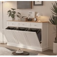 thumbnail image 5 of JassmiPkwy Triple Trash Cabinet Tilt-Out,30 Gallon Farmhouse Laundry Hamper Cabinet w/3 Drawers,Hidden Wooden Trash Can Cabinets with Storage Basket for Kitchen-White, 5 of 7