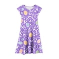 thumbnail image 4 of hengsof Girls Easter Holiday Tiered Dress for 4-15 Years Old Short Sleeve Flutter Sleeve Round Neck Printed Belted Waist Sundress Spring Party Dress, 4 of 5