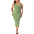 thumbnail image 2 of Agnes Orinda Women's Plus Size Dress Sleeveless V Neck Casual Ribbed Knit Bodycon Cami Dress 4X Green, 2 of 5
