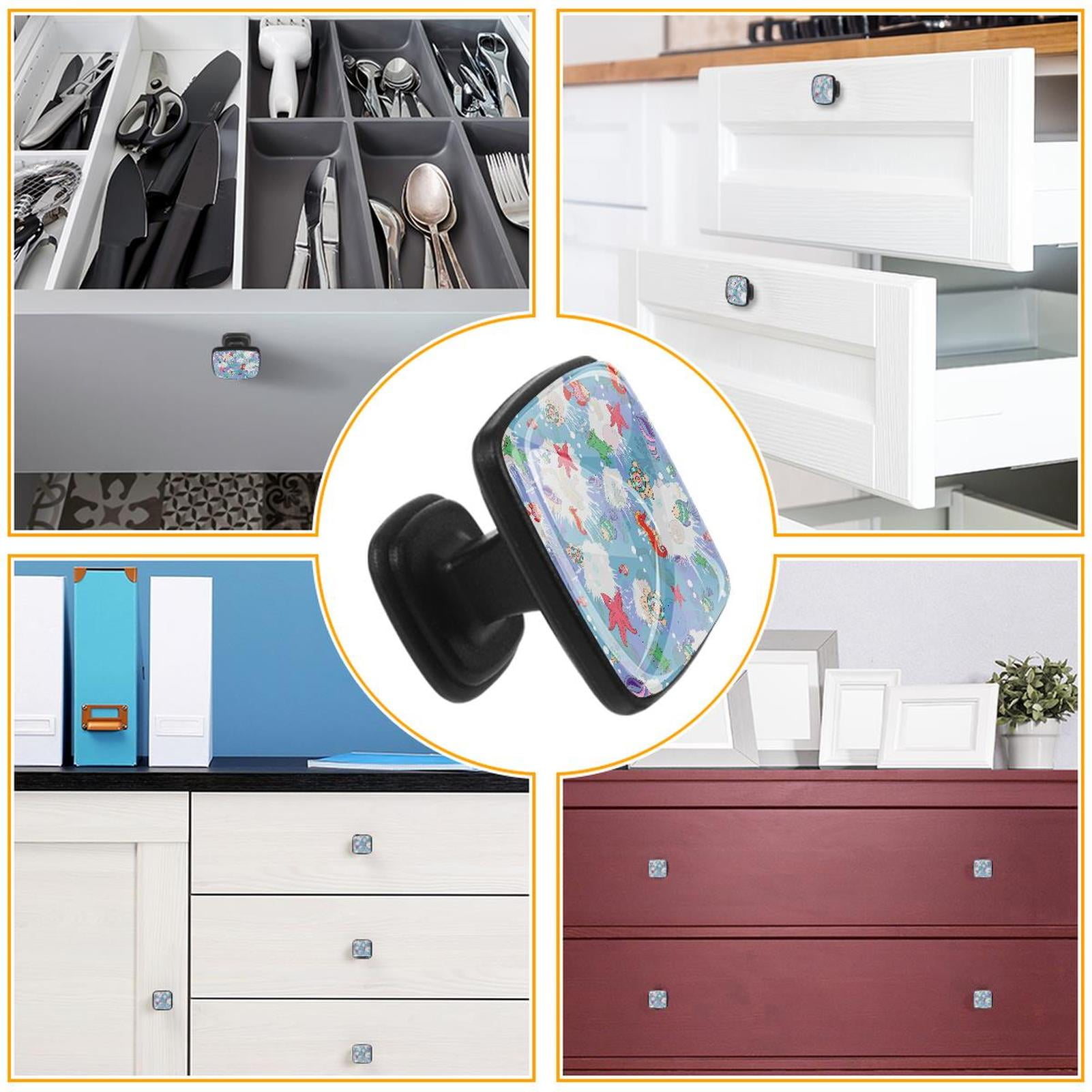 4 Pcs Cabinet Handle Drawer Pulls Marine Life Knobs with Screws Square Furniture Office Cabinet Knob Decoration