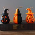 thumbnail image 5 of Paquete de 3 luces LED de calabaza de Halloween portátiles con sombrero de bruja y cara de fantasma parpadeantes para decoración de fiestas, 5 of 5