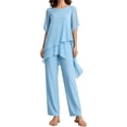 thumbnail image 4 of Yigetop Women's Asymmetric Capelet 2 Piece Pant Suit Round Neck Loose Fit Wide Leg Trousers Elegant Comfortable Outfits for Formal Events Sky Blue XL, 4 of 4