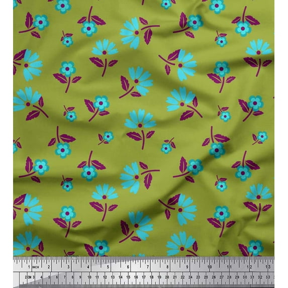 Soimoi Velvet Fabric Leaves & Floral Artistic Print Fabric by Yard 58 Inch Wide