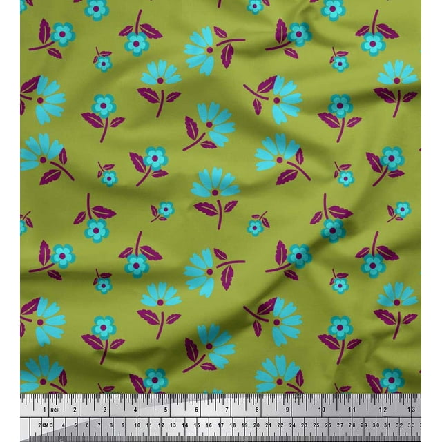 Soimoi polyester Crepe Fabric Leaves & Floral Artistic Fabric Prints By Yard 52 Inch Wide
