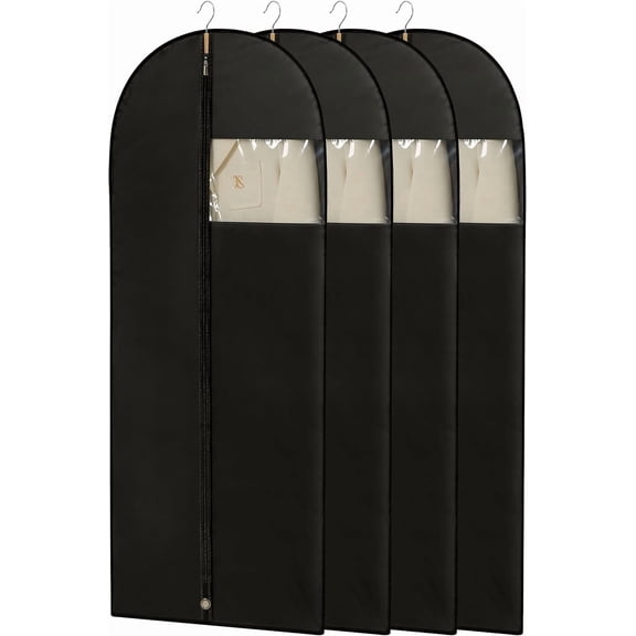 TAVENE 65'' Dress Bags for Gowns, 4 Pack Black Garment Bags for Hanging Clothes, Dress Garment Bag Women, Long Dress Cover for Coats, Dresses, Uniforms