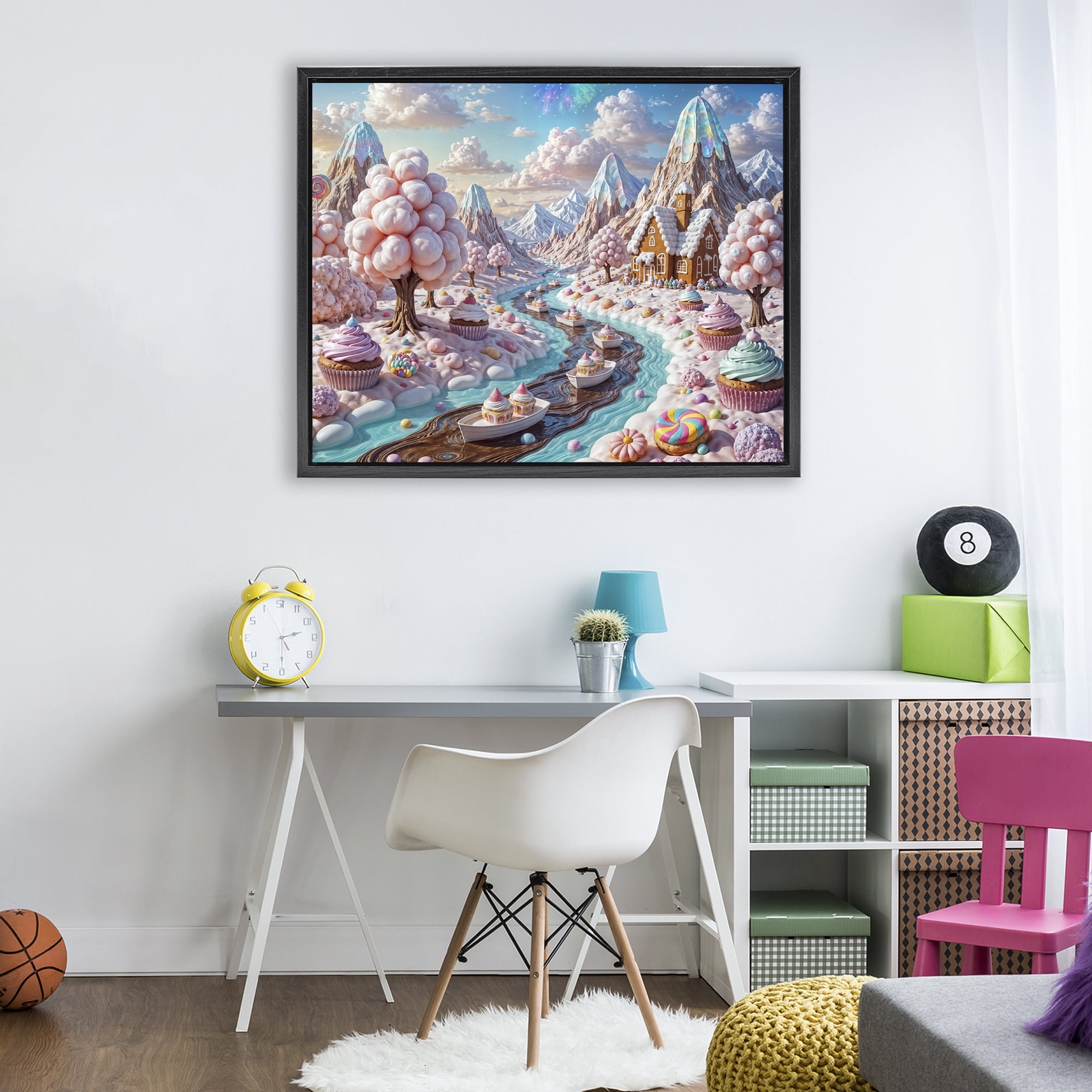 Stupell Industries Dreamlike Candy Land Whimsy Black Framed Floater Canvas Wall Art, design by Tabz Jones