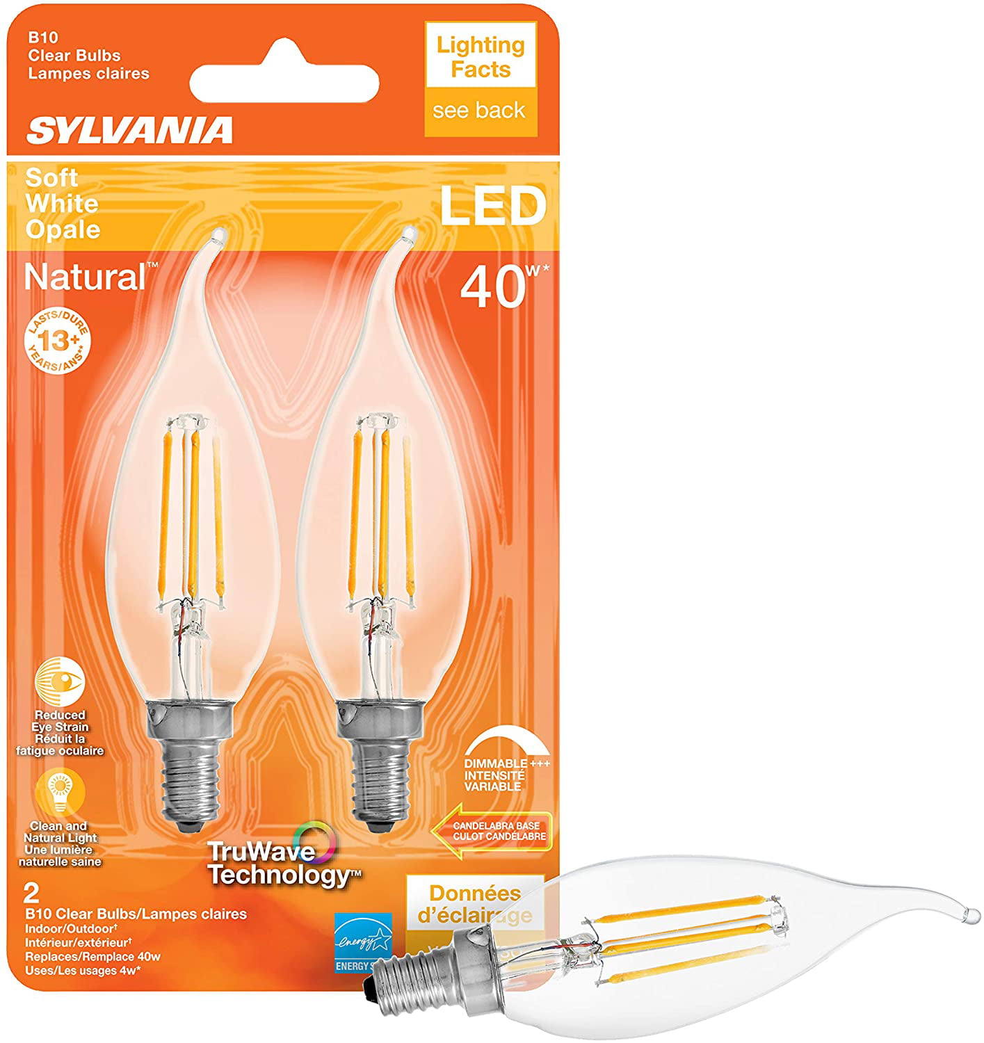 2 Pack Dimmable Soft White SYLVANIA 40 W Equivalent LED Light Bulb 