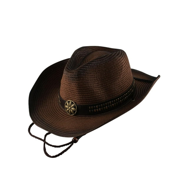 Sombrero de vaquero occidental para hombre y mujer, sombrero de vaquera panamá de ala ancha, sombrero de protección solar Marrón