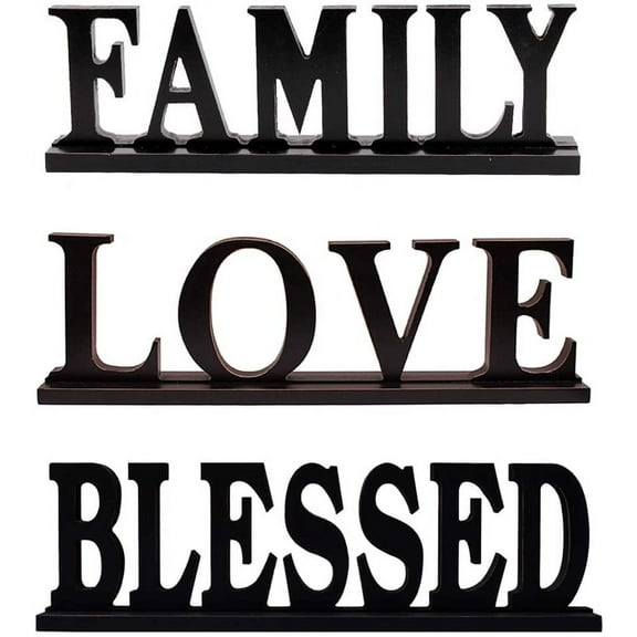 Attraction Design Rustic Wood Family Sign for Home Decor, Decorative Wooden Cutout Word Decor Freestanding Family Tabletop Decor, 16.5" X 5" Black Family Block Letters Sign (Black Assorted Pack-A)