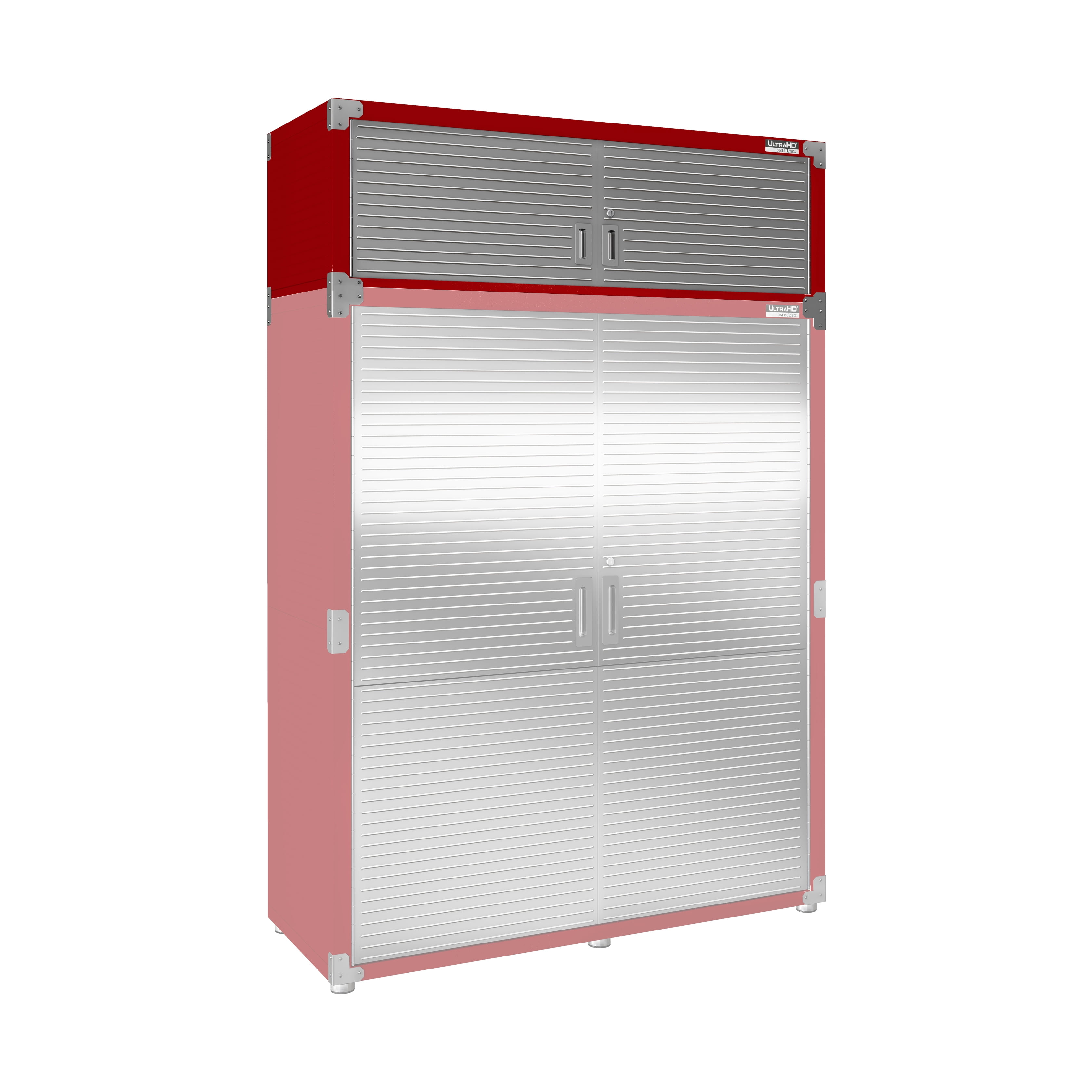 Seville Classics UltraHD® Stacking Top Steel Body Lockable Storage Cabinet Organizer Shelving Unit, 60" W x 24" D x 18.5" H, Red