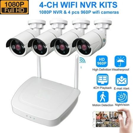 DID 2019 Upgrade 4CH AHD 960P CCTV Wireless NVR Camera Security System with 4 pcs IP Outdoor IR Night Vision Home Security Camera System White ，No wiring simple (Best Diy Home Security System 2019)