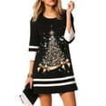 thumbnail image 1 of Robe Mini à Manches 3/4 Col Rond pour Femmes Automne Arbre de Noël Motif Coupe de Vin Élan Robe Décontractée Mode Urbaine, 1 of 9