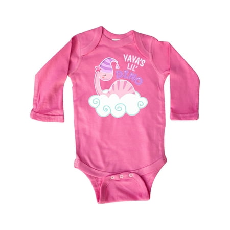 

Inktastic Yaya s Lil Dino with Cute Pink Baby Dinosaur Gift Baby Boy or Baby Girl Long Sleeve Bodysuit