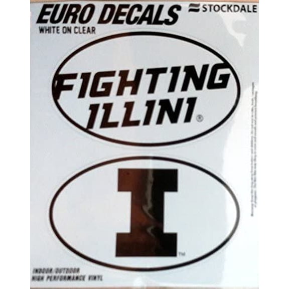 University of Illinois Fighting Illini 2-Piece White and Clear Euro Decal Sticker Set, 4x2.5 Inch Each