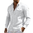 thumbnail image 3 of Vetsdori Pocket Tops for Men Outdoor Linen Button Down Long Sleeve Casual Summer Cotton Stylish Plain Collar Mens Shirts, 3 of 8
