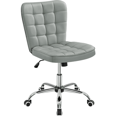 Alden Design Modern Tufted Armless Desk Chair with Rolling Wheels, Light Gray