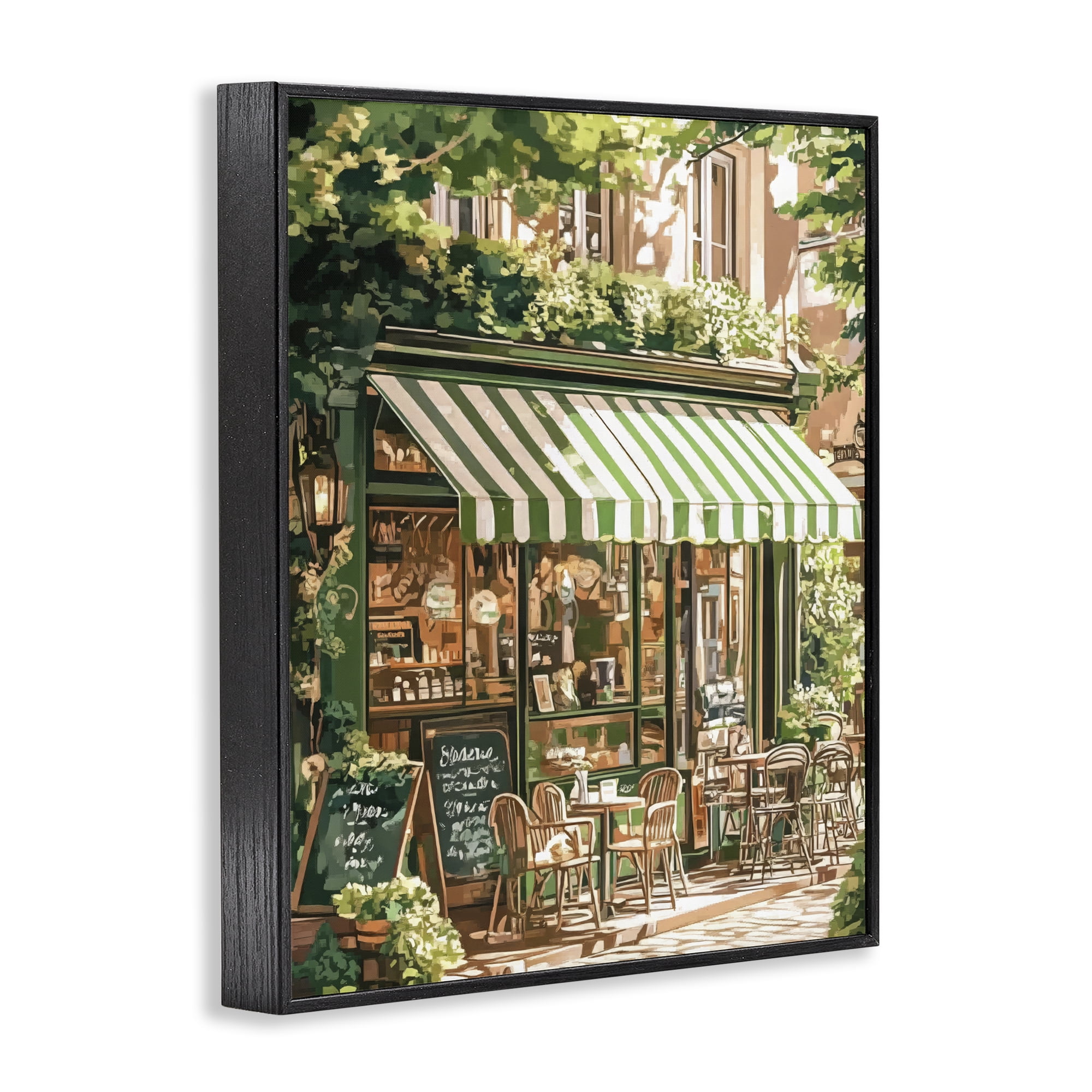 Stupell Industries Coffee Shop Awning & Greenery Black Framed Giclee Art, design by LSR Design Studio