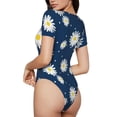 thumbnail image 3 of Haiem Daisies Flowers Women's Crew Neck Short Sleeve Bodysuit Tops Stretchy Slim Basic-Small, 3 of 9