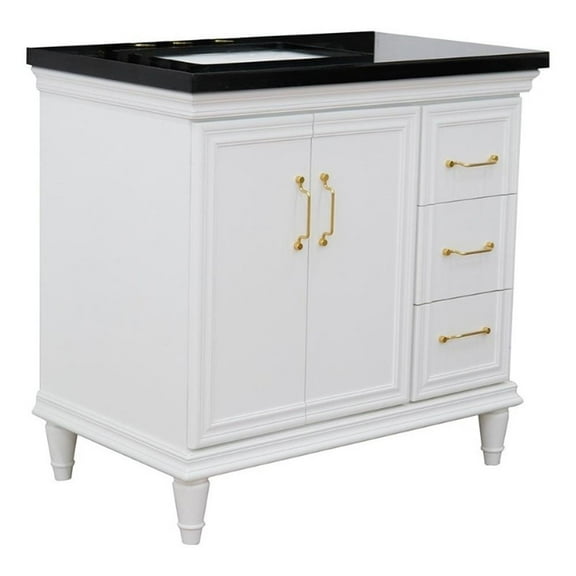 37 in. Single Wooden Vanity  White Black Galaxy Rectangle Left Door.Left Sink