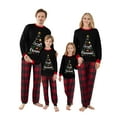 thumbnail image 6 of Sunloudy Family Matching Christmas Pajamas, Letter Snowflake Print Long-Sleeved Tops + Plaid Trousers Sleepwear Outfits, 6 of 8
