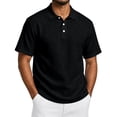 thumbnail image 2 of Dwelliawo Mens Lightweight Linen Texture Polo Tops Raglan Short Sleeve Classic Three Buttons Collar Shirts Breathable Soft Comfort Beach Trip Golf Training Daily Casual Summer Wear Black 3xL, 2 of 5
