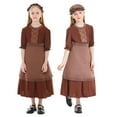 thumbnail image 4 of EnJoCho Pion𝖾er Girl 𝖢olonial Prairie Dress 3-Piece Set with Apron Long Sleeve Vintage Dress Halloween Par𝗍y Outfit for Kids, 4 of 9