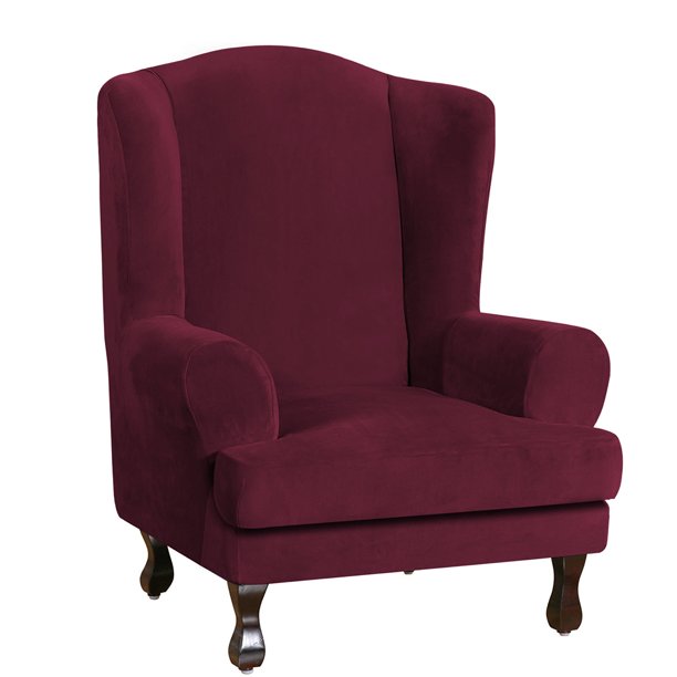 Velvet Wing Chair Slipcover 2 Pieces Covers Wingback Armchair Recliner Soft Furniture Protector Cushion Cove Two Com Velvet Wing Chair Slipcover 2 Pieces, Velvet Wing Chair Cover