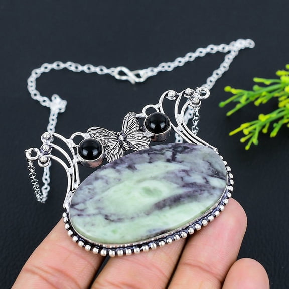 Natural Kemmererite, Onyx Gemstone 925 Sterling Silver Gift Necklace 18"