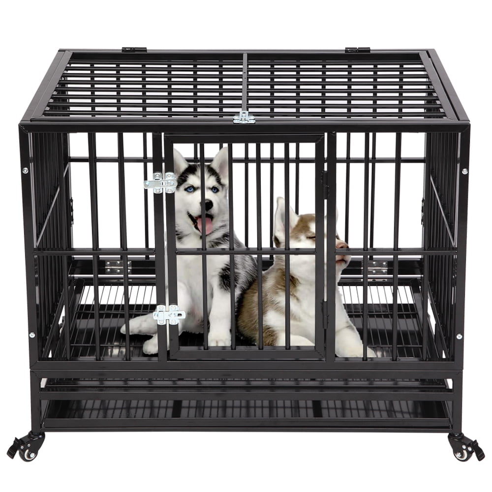 Folding Dog Crate, DoubleDoor Medium Dog Crates and Kennels, 36” Heavy