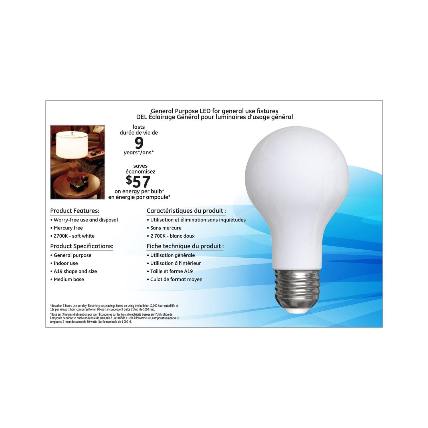 General Electric 8W LED A19 Soft White Glass Light Bulb